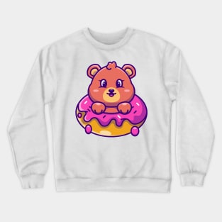 Cute baby bear with doughnut cartoon Crewneck Sweatshirt